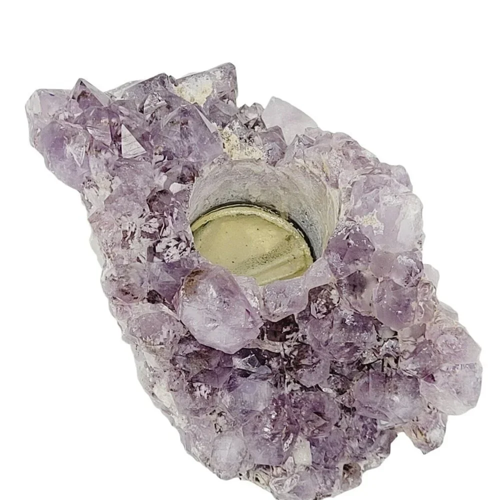Raw Amethyst Quartz Geode Drilled Tealight Candle Holder 6x3.5x2.75 Med Purple